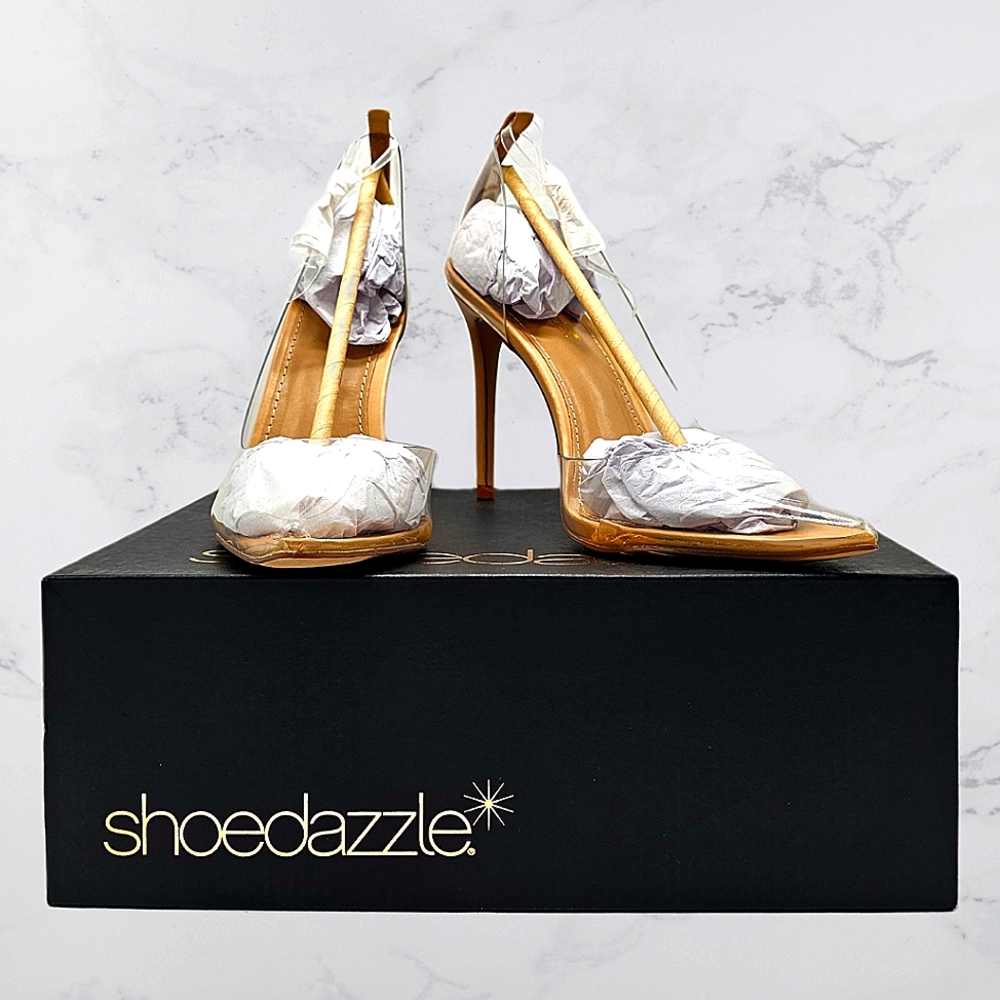 SHOE DAZZLE - Gissella - Clear Heels Ankle Strap Stiletto Pumps - Size 9.5 - Picture 2 of 12